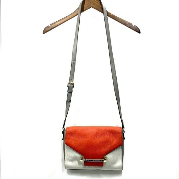 Vince Camuto Color Block Front Flap Crossbody Bag - Coral/White/Gray Leather - Picture 4 of 11